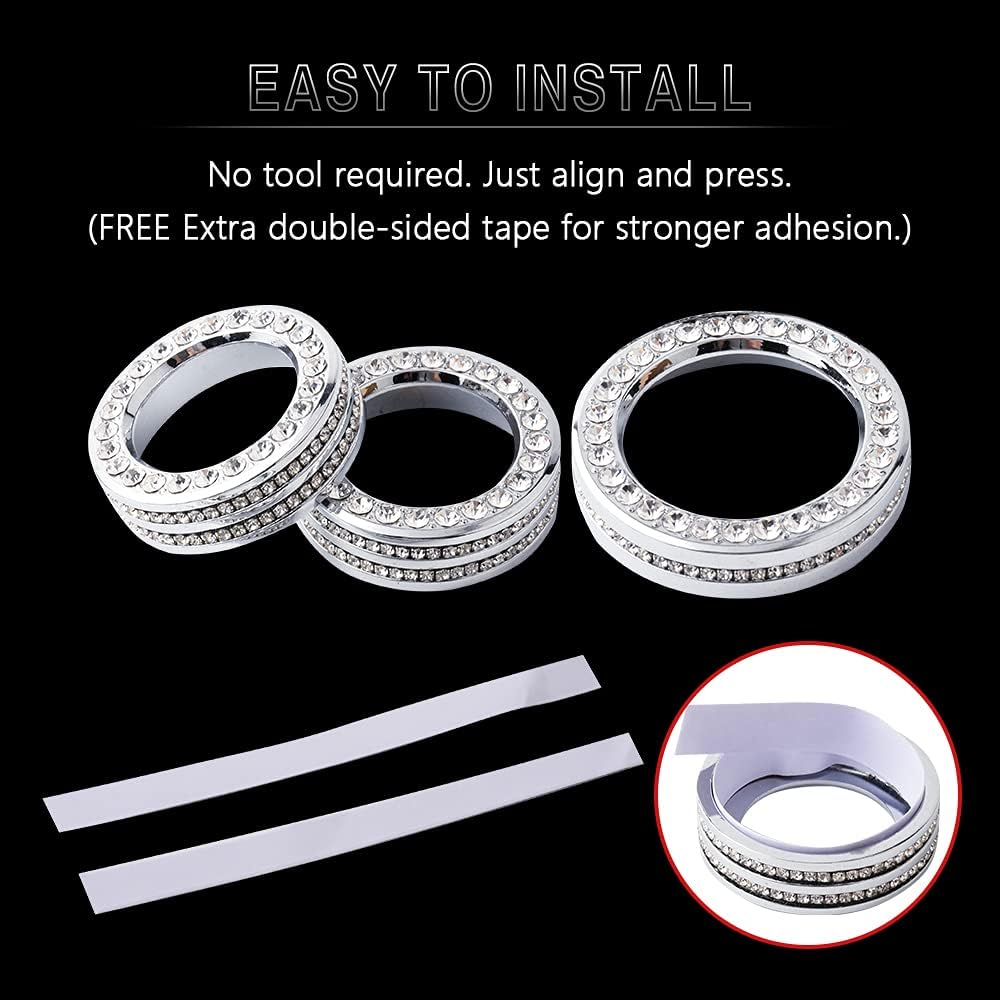 PIFOOG for Jeep Grand Cherokee Accessories & Cherokee Accessories 2014-2021, Crystal Bling Car AC Knob Covers for Jeep Interior Trim Kit 3PCS Women