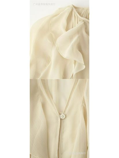 Summer 2026 European & American V-Neck Layered Ruffled Pleated Women's Shirt