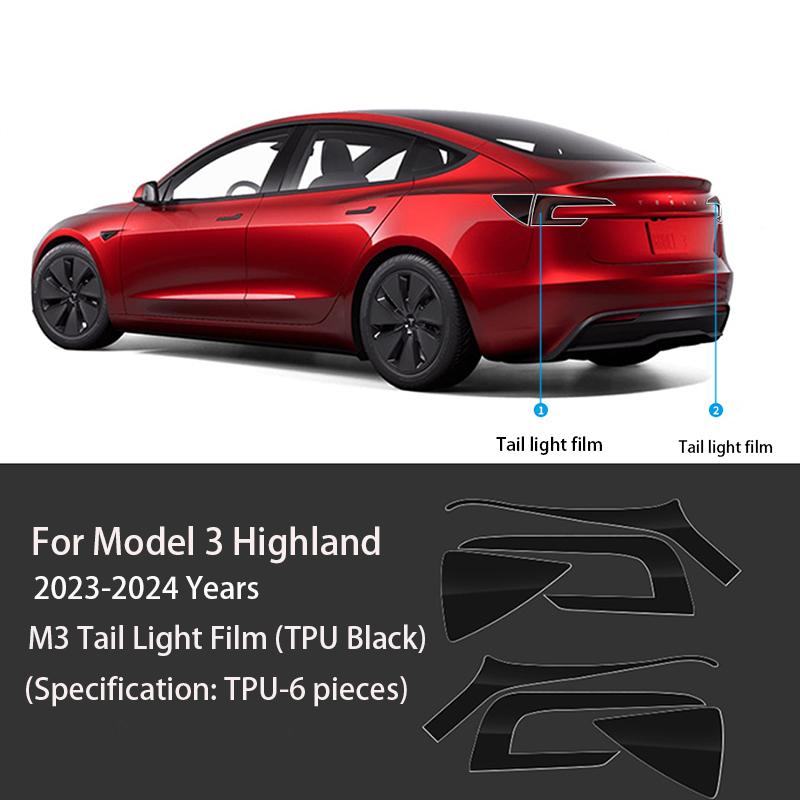 For Tesla Model 3 Highland 2024 Front Door Rear Door Extended Protective Film Invisible Car Clothing TPU Lamp Film SetDecoration