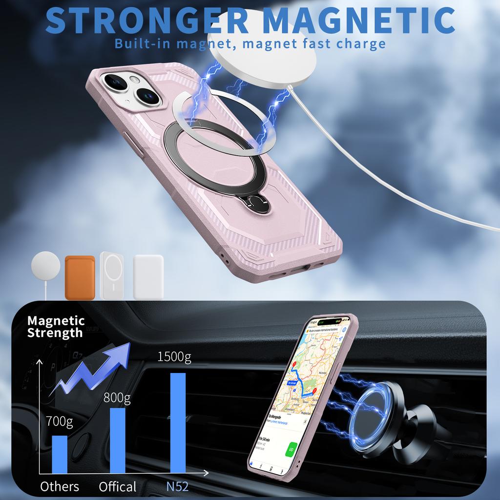 For iPhone 15 Case Compatible with MagSafe Kickstand TPU+PC Phone Cover
