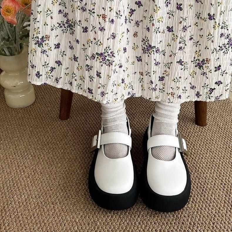 Big head and small leather shoes, new models in autumn and winter 2025, simple shallow mouth thick-soled muffin, one word Mary Jane boat shoes, sing