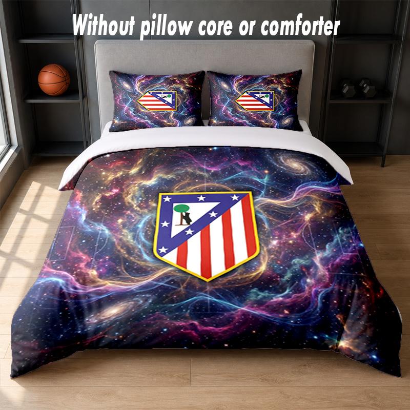 Set Biancheria da Letto Design Atletico Madrid 1 Copripiumino + 2 Federe Morbido Traspirante Biancheria da Letto per la Casa