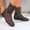 Classics Suede Short Boots Woman Round Toe Mid Calf Boots Flat Shoes Women Belt Buckle Boots Winter New Women Ankle Boot