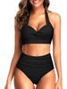 High-Waisted Halter Print Tie-Up Tankini Slimming Bikini