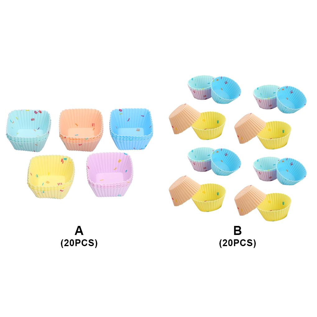 20 Stück Bäckerei Tragbar Wiederverwendbar Cupcake-Förmchen Antihaft Muffin Backförmchen Gebäck Silikonform DIY Basteln Backgeschirr