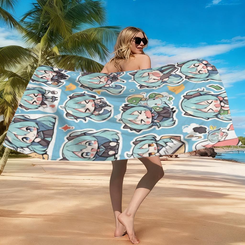 Big-eyed Cute Creature Yellow and Blue Stripes Beach Towel Quick-drying Suitable for Beach Vacation Pool Summer Gift for Friends
