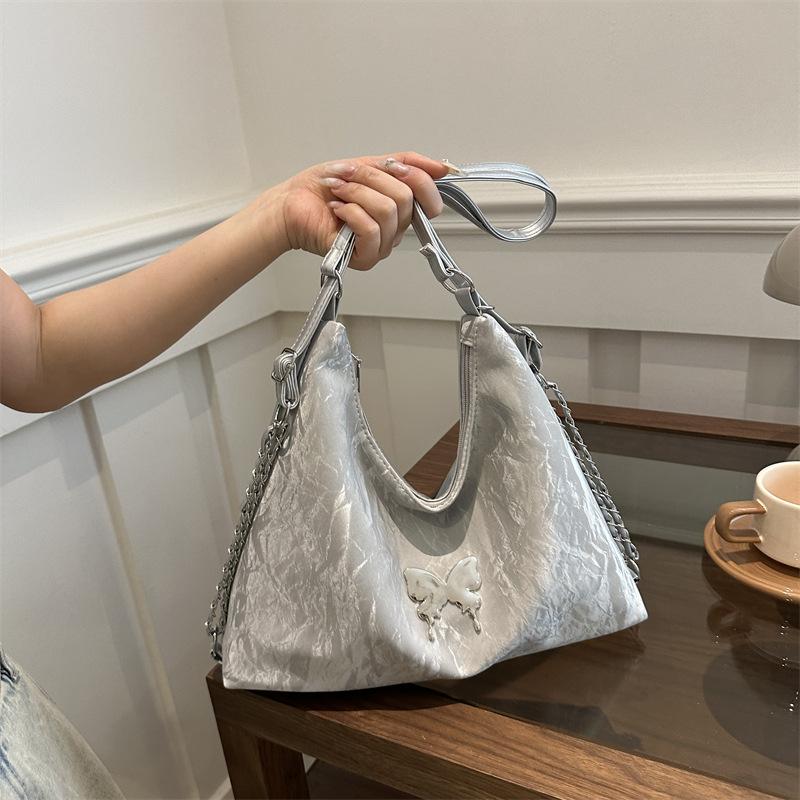 Women's Faux Leather Bucket Bag, Double Strap Butterfly Texture Shoulder Crossbody Purse, Soft Handbag with Phone Pocket