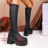 Fashion Autumn and Winter Black Long Boots for Women Platform Large Size Round Head Chunky High Heels Bota Feminina Elastic Knight Boots