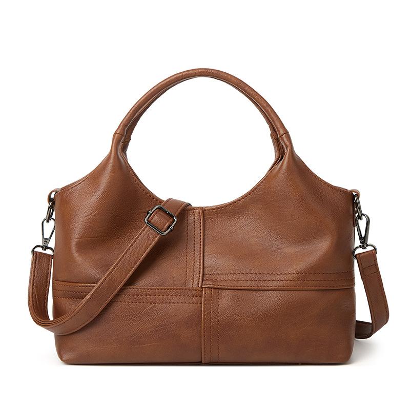 New Armpit Bag Retro Soft Leather Handbag Women'S Large-Capacity Versatile Fashion Splicing Large-Capacity Messenger Bag