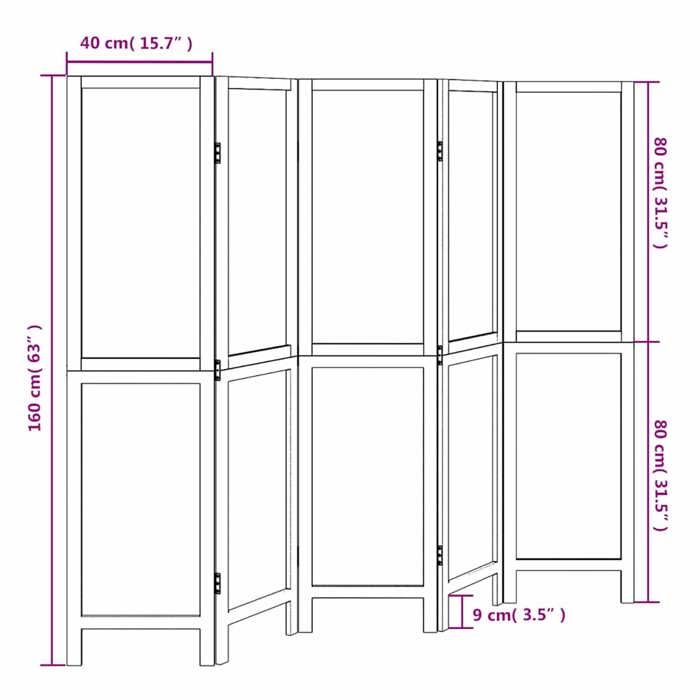 VidaXL Room Divider 5 Panels, Room Separator, Privacy Screen, Folding Screen Bedroom Living Room, White Wood 358677