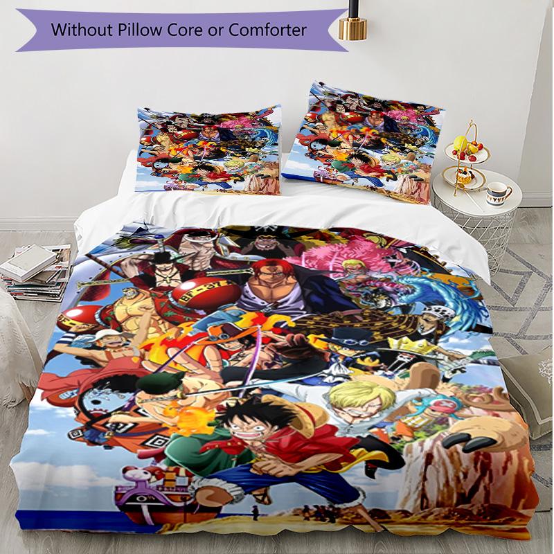 3-teiliges Bettbezug-Set (1 * Bettbezug + 2 * Kissenbezug, ohne Kern), One Piece Aufdruck Weiches Ganzjahres-Bettwäscheset, Heim-Schlafzimmer-Dekoration Geschenk
