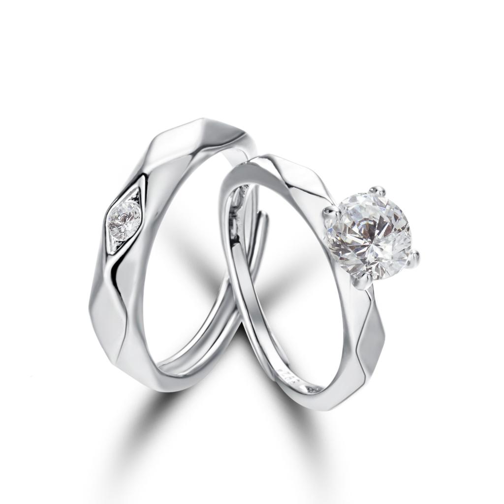 Fashion Irregular Green Leaves Couple Rings For Women Men Lovers Luxury Zircon Silver Color Open Ring Bride Wedding Jewelry Gift