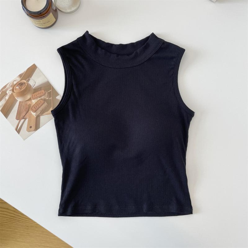 Sport-Baumwoll-Camisole mit integriertem BH, einfarbig gestricktes ärmelloses Top für Damen