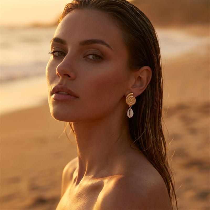 Boho Starfish Shell Conch Asymmetric Dangle Earrings for Women Ocean Style Gold Color Metal Earring Summer Party Jewelry Gifts