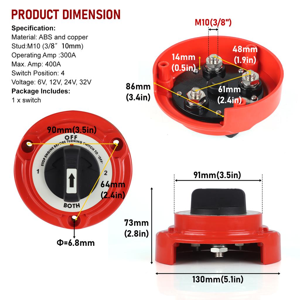 Car Dual Battery Selector Switch 400A 6-32V 4 Position Power Cut Off Battery Isolator For Marine Boat RV Big Truck