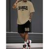 Men's Two-piece Summer Set, Printed with Numbers and Letters, Perfect for Casual and Sports Occasions, with Comfortable and Soft Fabric