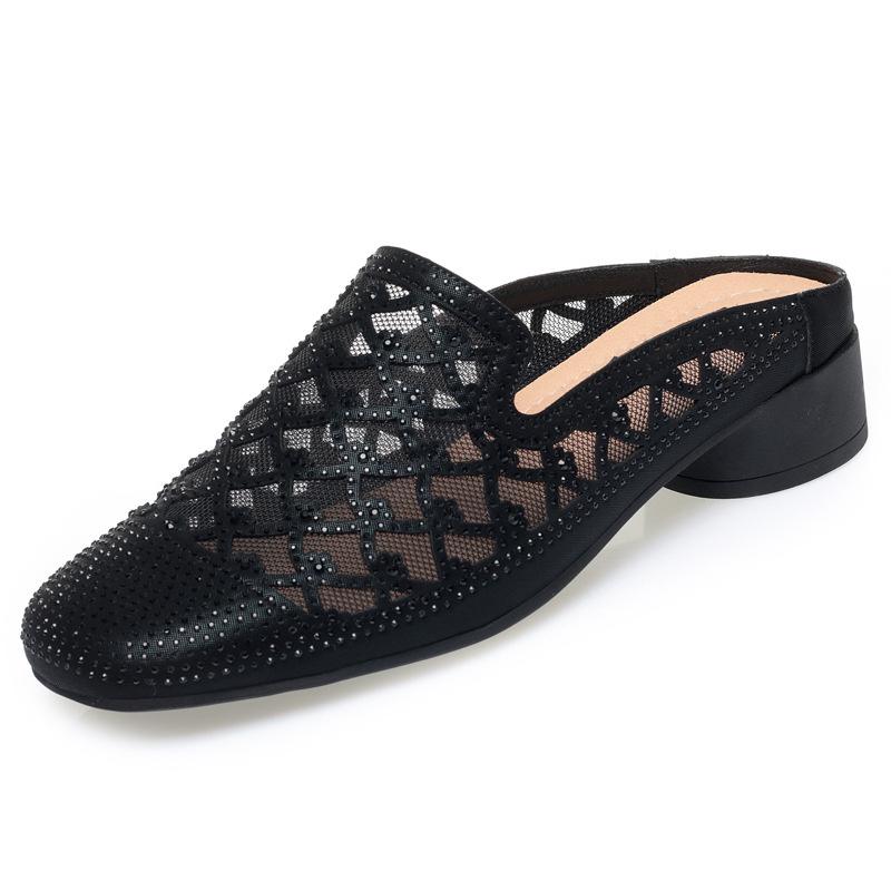 

Летняя мода со стразами, закрытые тапочки с вырезом на голове, женские мюли, дышащая мягкая подошва, повседневная обувь 36