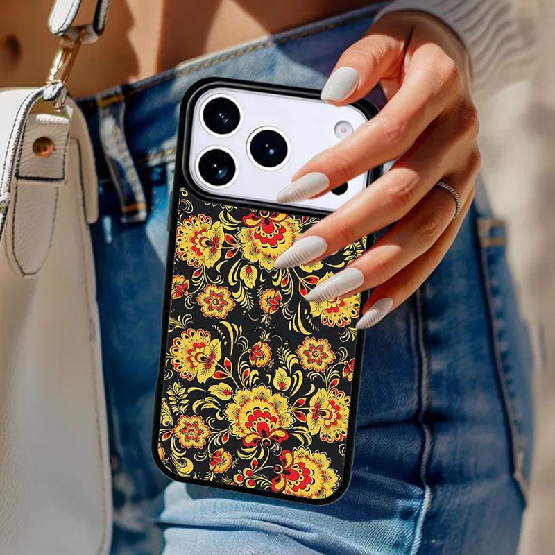 Khokhloma Russian Pattern Flower Phone Case For iPhone 17 Air 14 15 13 12 Max Cover For Apple 14 15 16 16e 11 Pro Max Plus
