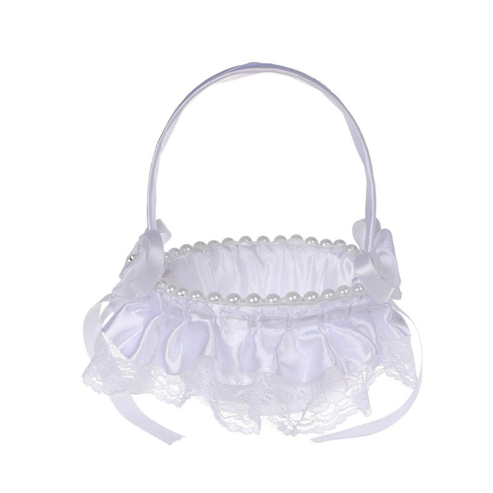 Pearl Wedding Basket Hand Held Party Decorations New White Flower Girls Basket