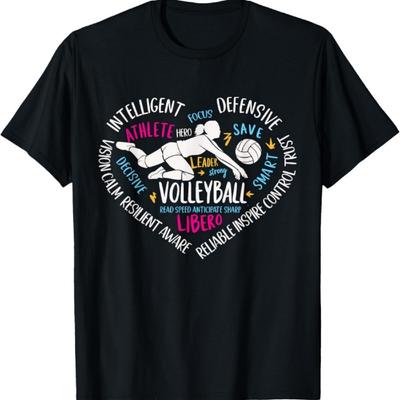 Girls Volleyball Libero Heart Volley for Teens Women T-Shirt
