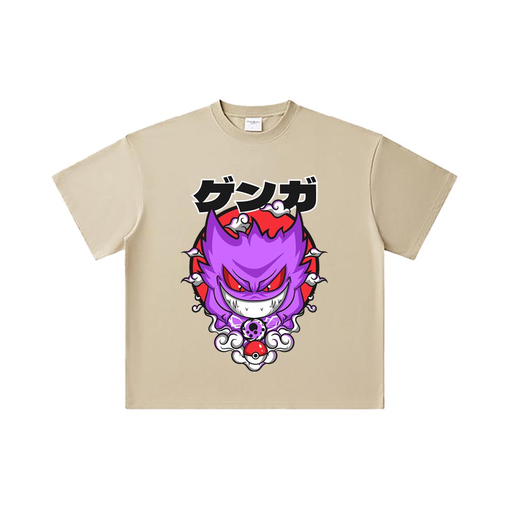 T-shirt Unisexe en Coton Lourd 260 g/m², Fil Double 32 Compte, 100% Coton, Impression Pokemon V10 Gengar