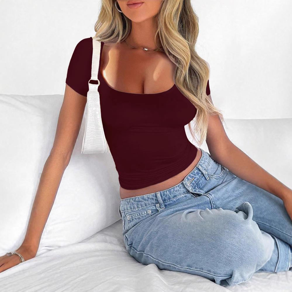 Summer Women's Sexy Hot Girl Short-sleeved Fashion Round Neck Slim-fit Umbilical T-shirt Short Top