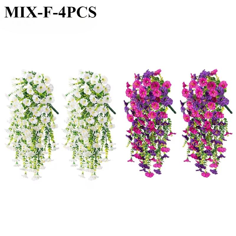 Artificial Faux Plants Flowers Fake Silk Fuchsia UV Resistant Realistic Morning Glory for Hanging Planter Porch Patio Decoration