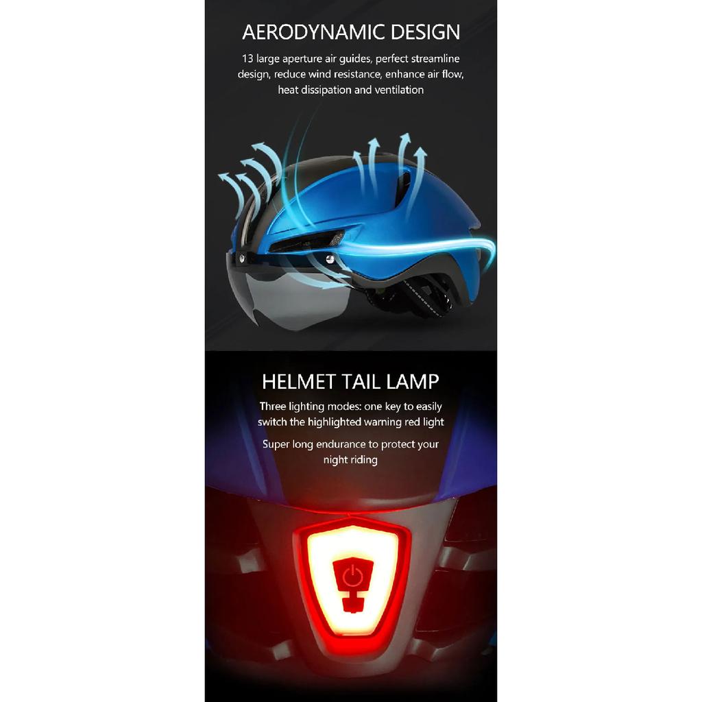 Eastinear 2023 New Road Mountain Bike Helmet Adult Men's Outdoor Sports Cycling Safety Hat With LED Charging Taillight Goggles