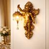 Resin Vintage Vegglampe Liten Vinget Engel/Jesus/Jomfru Maria Veggapplikasjon Middelaldersk Gotisk LED Veggdekor for Soverom Stue Gang