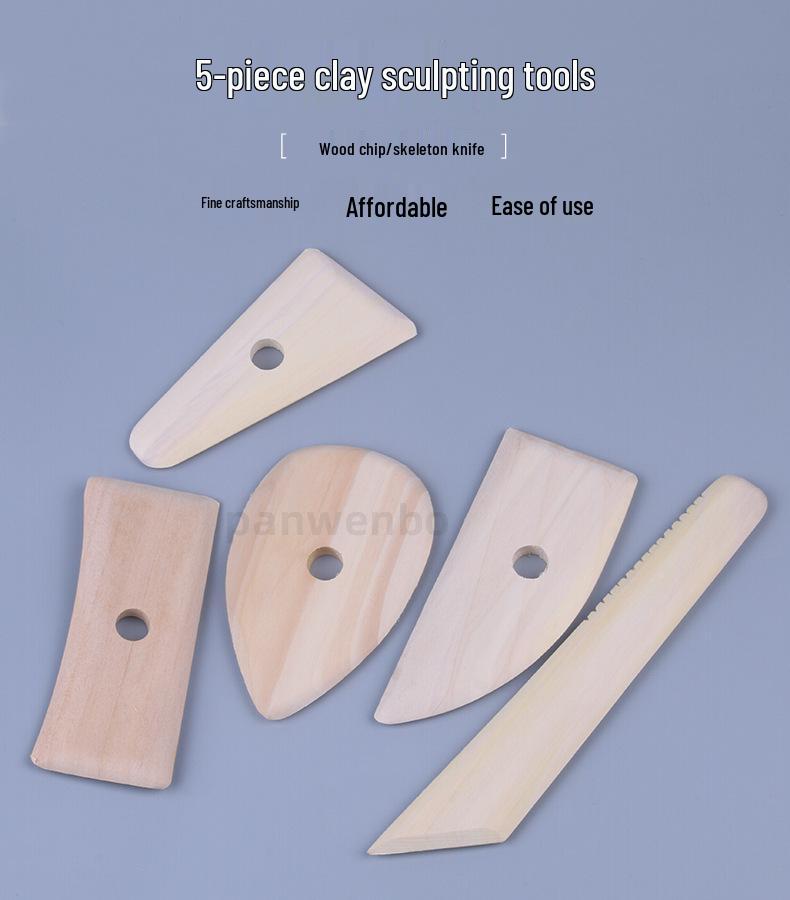 5-Piece Wooden Pottery Clay Sculpture Tools Set