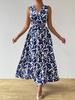 Elegant Women French Vacation Style Print V Neck Tie Maxi Dress Mature Style French Retro Patchwork Slim Sexy Elegant Women Maxi Dress