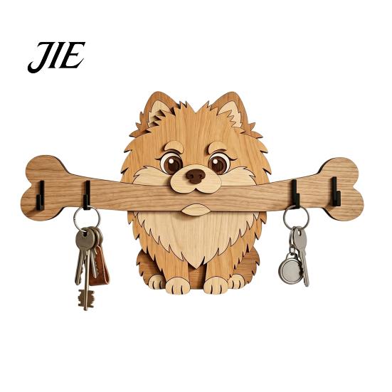 Decorazione Rustica Porta Chiavi da Parete in Legno, Gancio da Ingresso a Forma di Cane che Tiene un Osso, Organizer da Parete per Casa, Cucina, Corridoio,