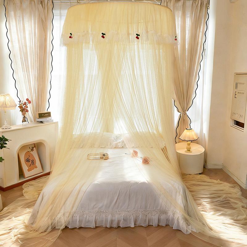 Single Dome Canopy Mosquito Net Extra Height and Extra Density,Lace Trim Canopy Mosquito Net for Floor-Standing Princess Beds