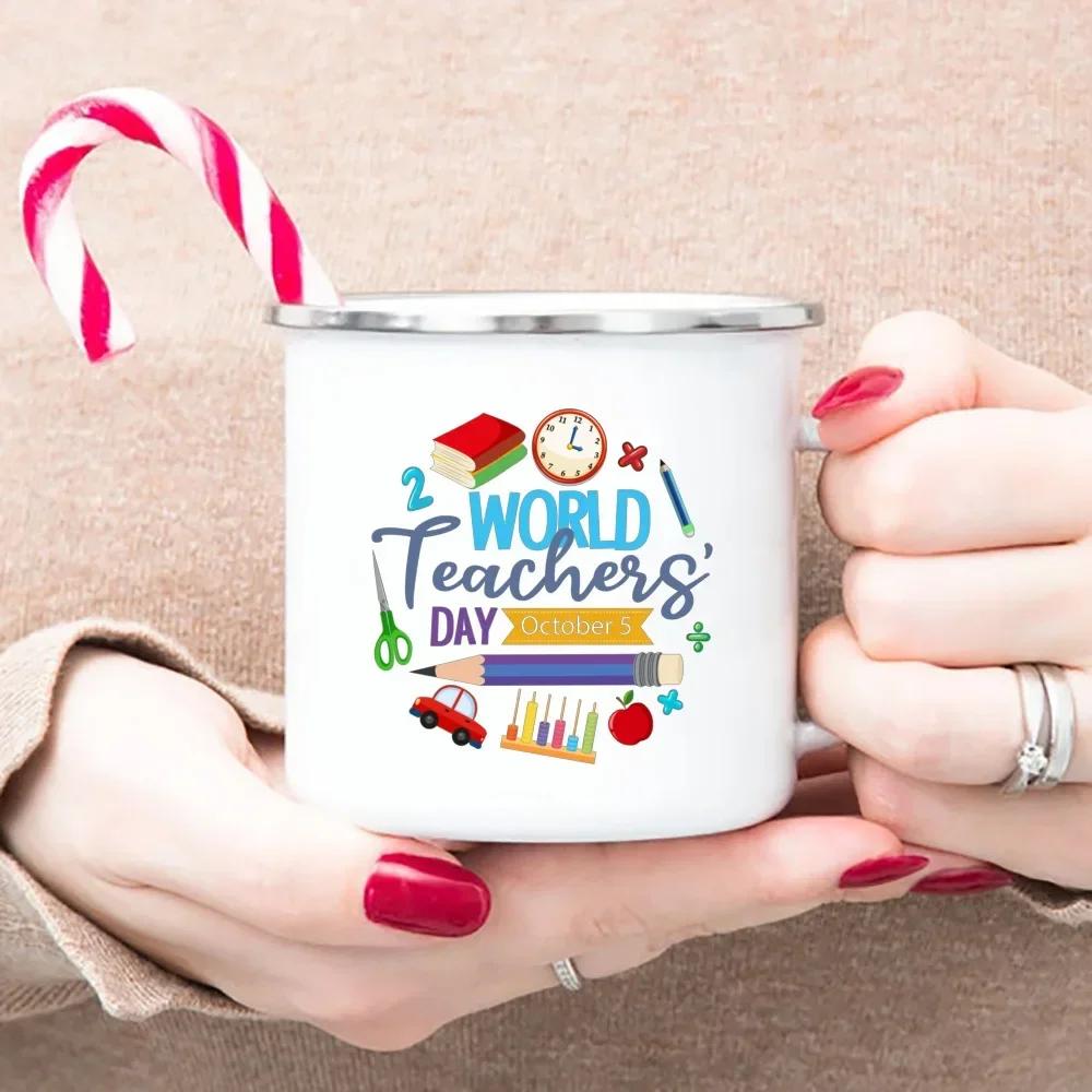 Word Teacher'day Ever Enamel Mugs Teacher's Day Best Original Teacher's Gift Drink Juice Coffee Cocoa Milk Beer Handle Mug