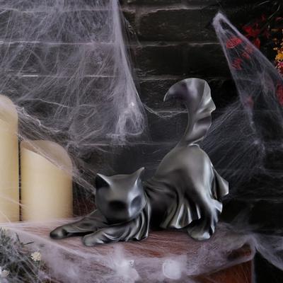 Black Ghost Cat Statue Resin Halloween Ghost Cat Figurine Gothic Feline Sculpture for Home Mantel Cabinet Decoration