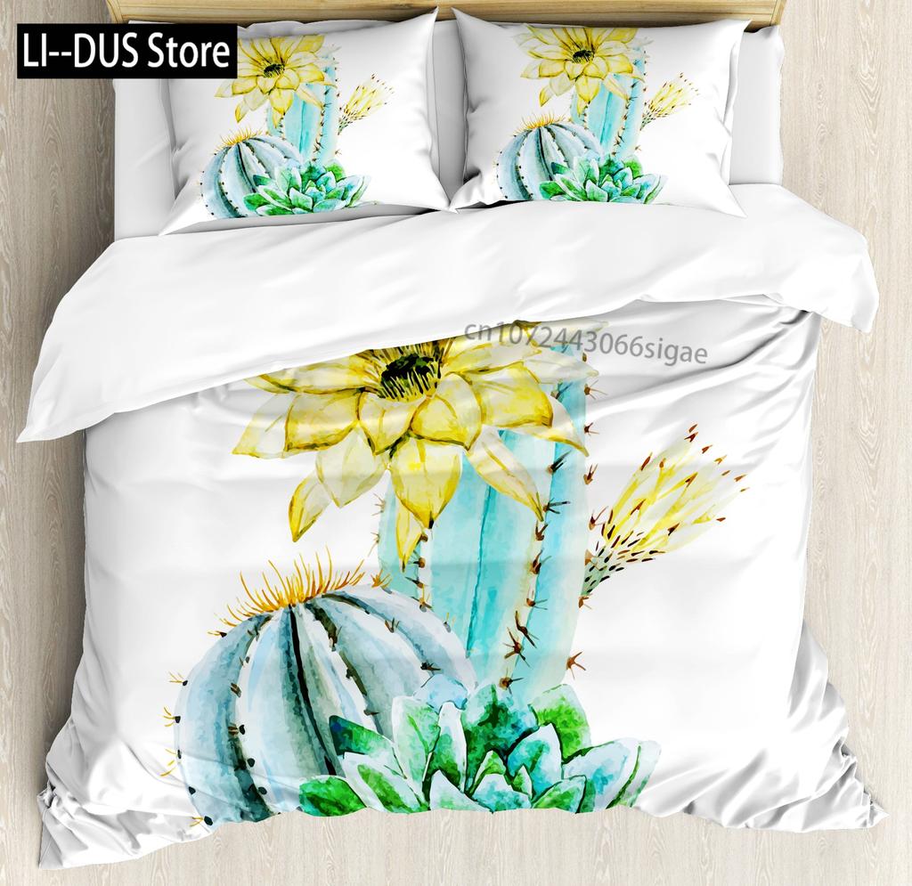 Succulents Bedding Set Green Plant Duvet CoverTropical Botanical Comforter CoverQuilt Cover for Bedroom Decor Full Size 3pcs