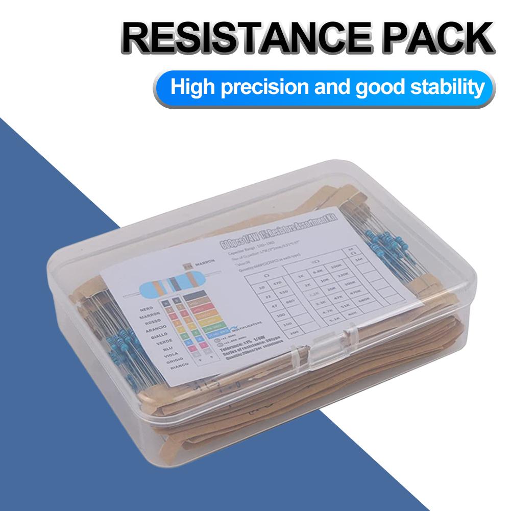 300/600pcs Metal Film Resistors Assortment 30 Kinds Metal Film Resistance Assortment Kit 10R-1M Resistance 1/4W