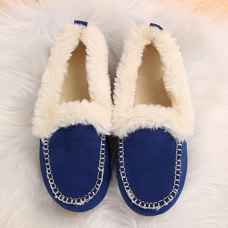 Lucyever 2024 Winter Slip On Thick Plush Flats Shoes for Women Comfort Warm Casual Shoes Woman Solid Color Soft Sole Loafers