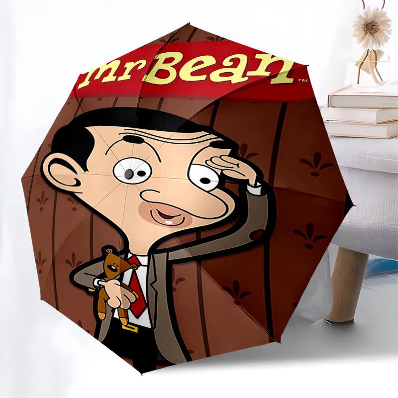 Ombrello da Viaggio a Tema Mr. Bean - 8 Stecche, Apertura e Chiusura Automatica, Design Pieghevole Portatile, Ombrello Compatto ed Elegante Adatto per Esterni