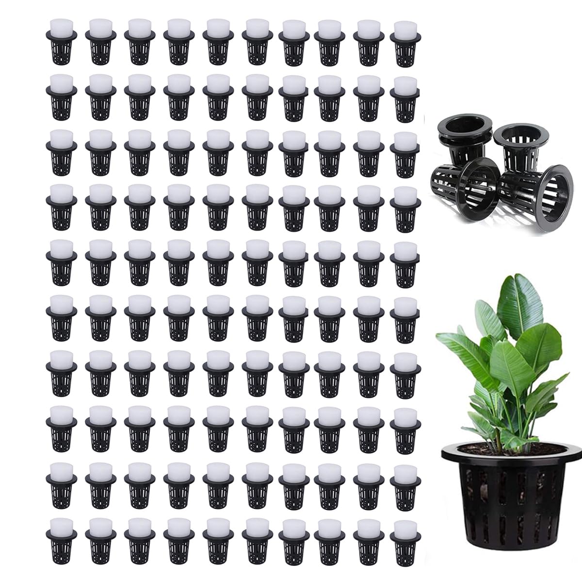 

Юрика Горшки для гидропонного выращивания с губкой Набор из 100 горшков для гидропонного выращивания Посадочная корзина Пластиковый сетчатый горшок Корзина для рассады Гидропоника чёрный