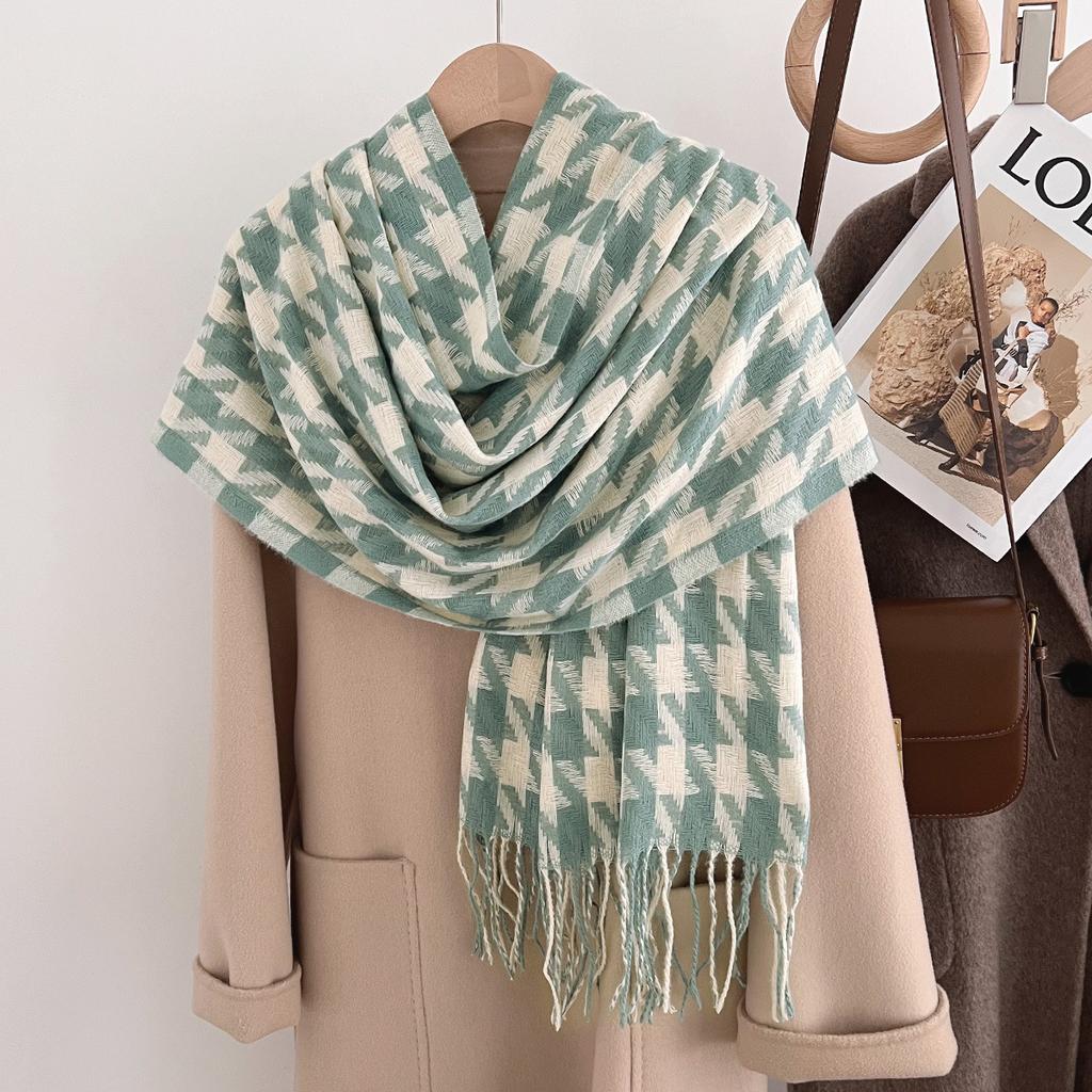 Luxury Houndstooth Winter Scarf Women Cashmere Warm Pashmina Foulard Female Shawls Wraps Thick Soft Bufanda Poncho Scarves