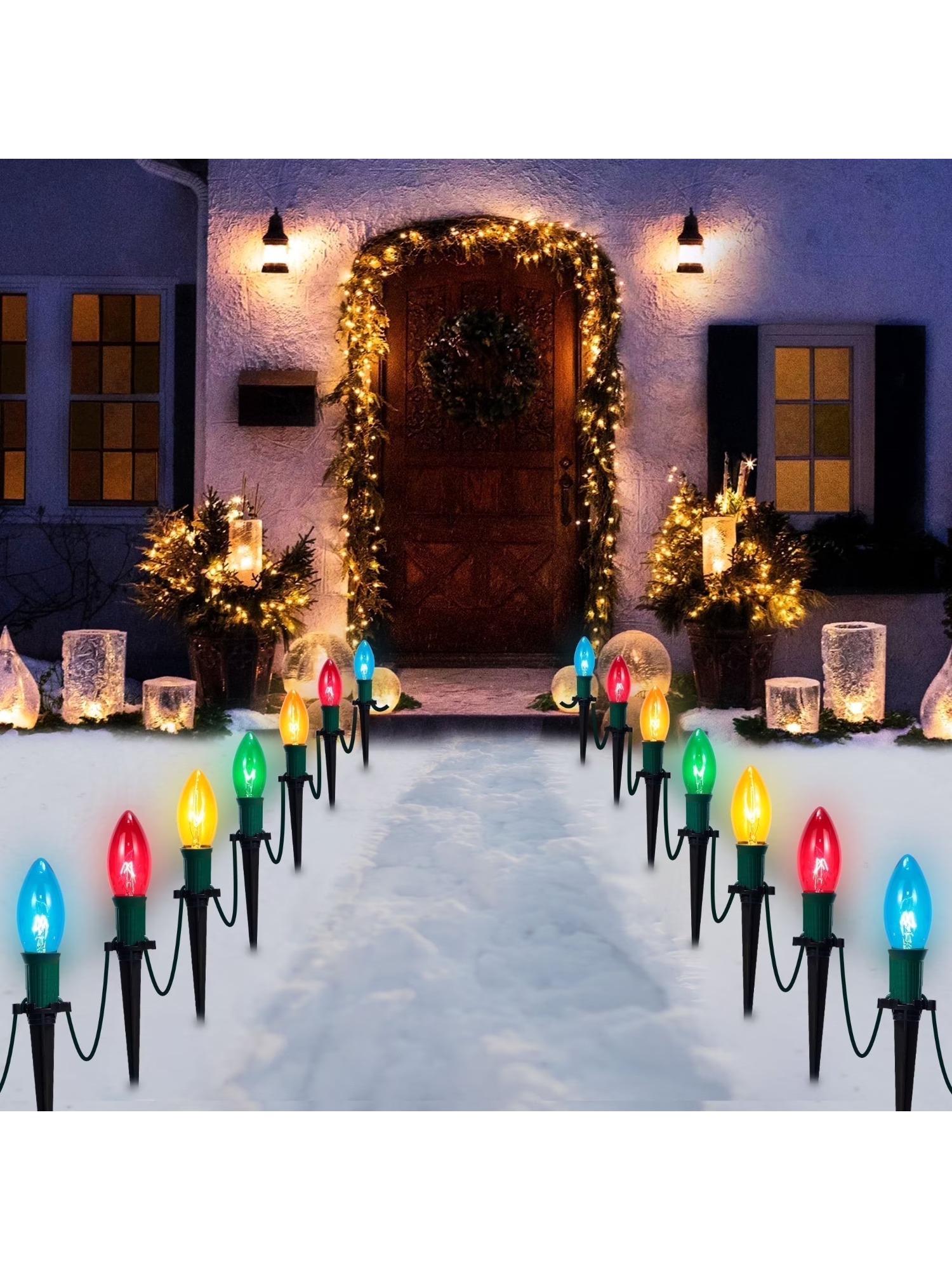 

Joyfy Christmas Pathway Lights 30.75 FT 24 C9 LED Walkway Lights with Marker Stakes Lights for Christmas Outdoor Decorations