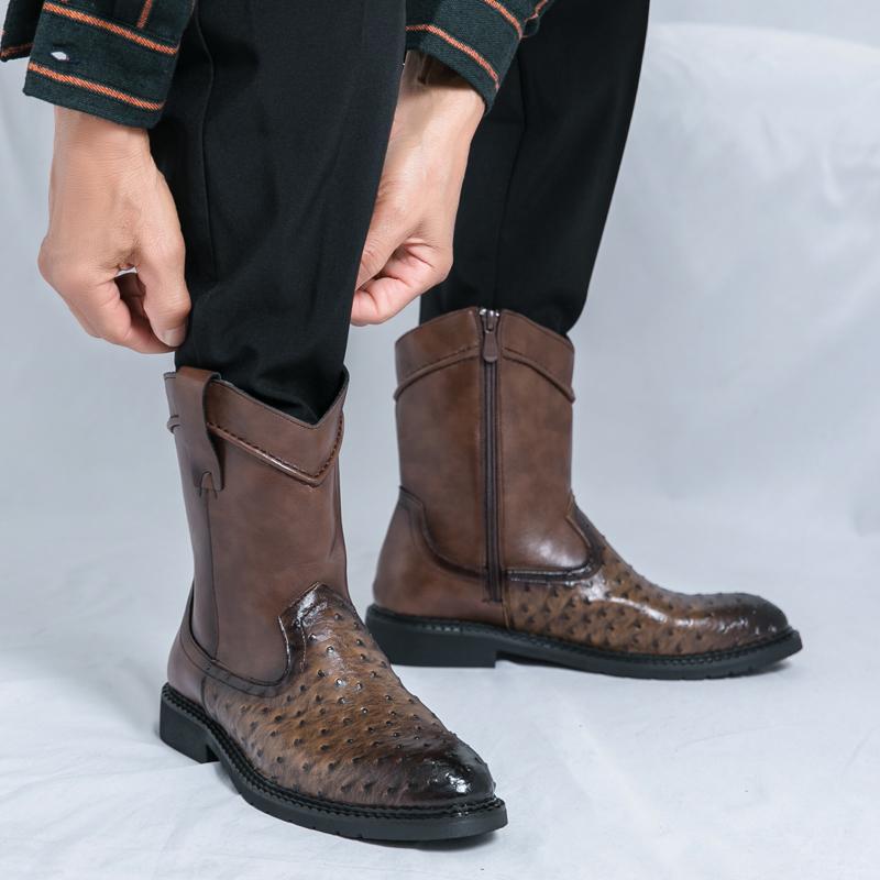 Fashion Luxury Brand Fashionable Thick Soled Mens Long Boots Outdoor High-quality Motorcycle Boots Versatile Grain High Top Cowboy Boots