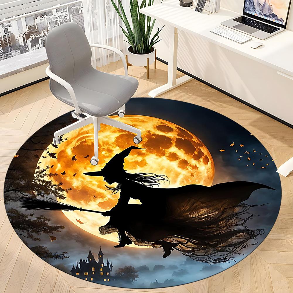 1PCMoon Witch Office Round Area Rug,  Mat Suitable For Office, Under Office Chairs Bedroom Living Room Home Decor, Room Deco