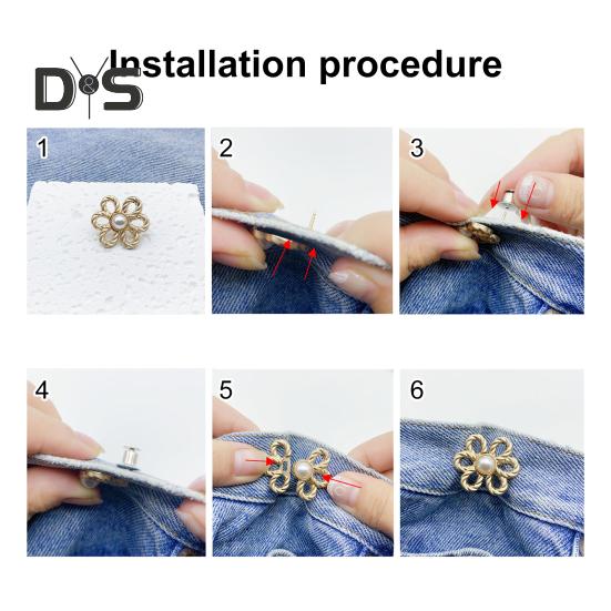 Pant Waist Tightener Flower Design Button Reusable Waist Adjuster No-Sewing Adjustable Waist Buckle for Loose Jeans Skirts
