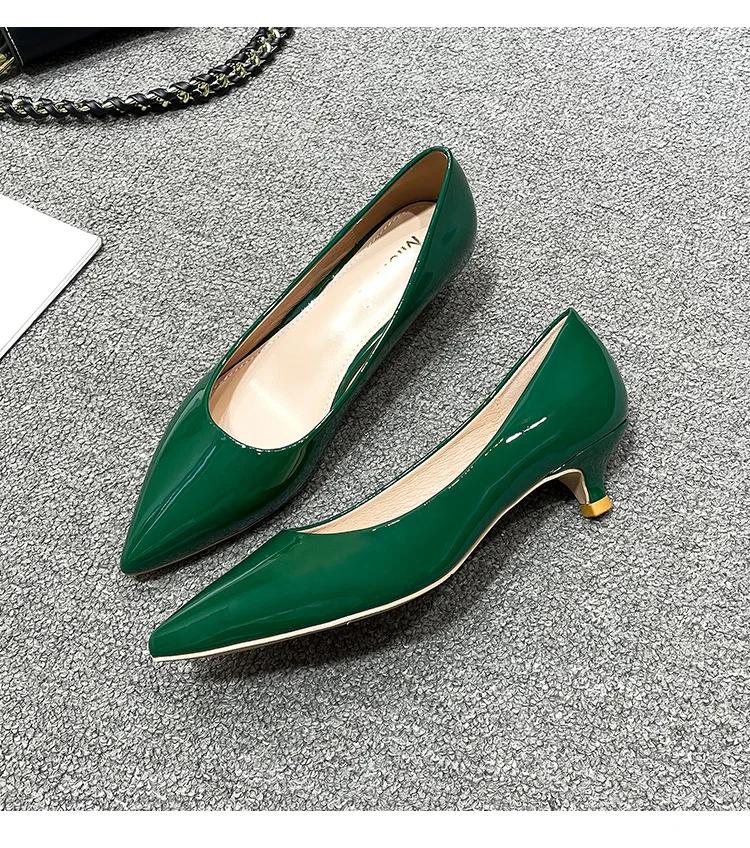 Fashion Women Low Small High Heels Shoes Brief Japanned Leather Pumps Big Size 41/42/43 Ladies Work Office Shoes Bridal Chaussures Femme