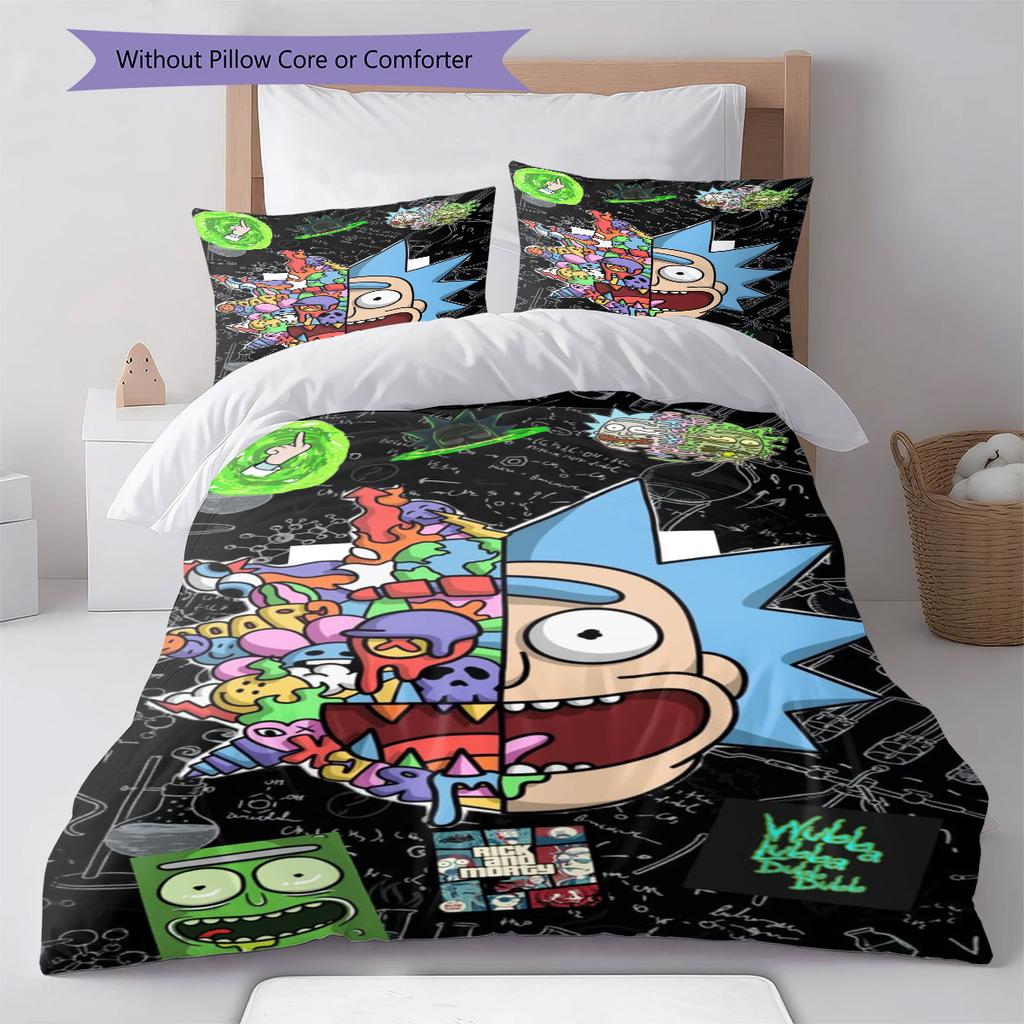 Ricky and Morty Printed Coreless Ultra-Soft Sheet Set, Multiple Sizes of Comfortable Bed Sheets, Bedroom Bedding Decoration