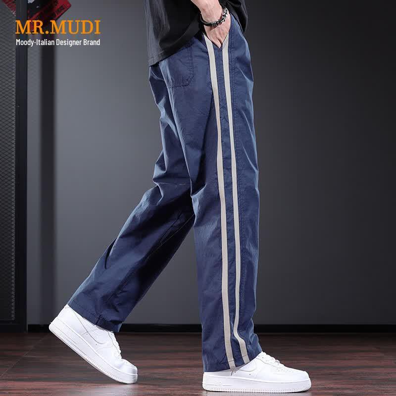 MR. MUDI Men s Summer Loose Striped Straight-Leg Pants 3XL