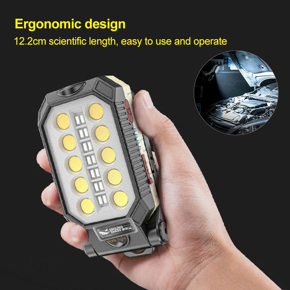 LED COB Rechargeable Magnetic Work Light Car Repair Foldable Flashlight Waterproof Camping Lantern COB Inspection Power Display
