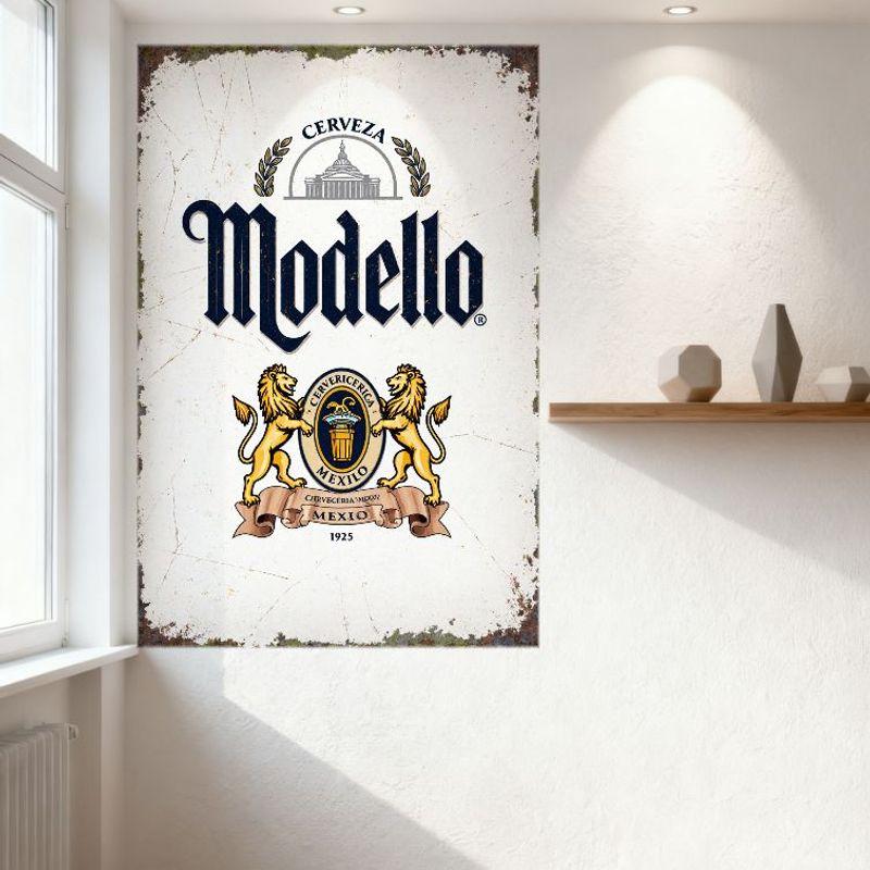 Vintage Modelo Cerveza Metal Tin Sign Distressed Aged Style for Bar Home Man Cave Decor 1925 Founding Year Emblem & Lions Design